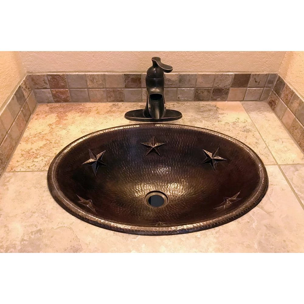 Premier Copper Products Self-Rimming Oval Star Hammered Copper Bathroom Sink in Oil Rubbed Bronze 6 Premier Copper Products Self-Rimming Oval Star Hammered Copper Bathroom Sink in Oil Rubbed Bronze - Image 4