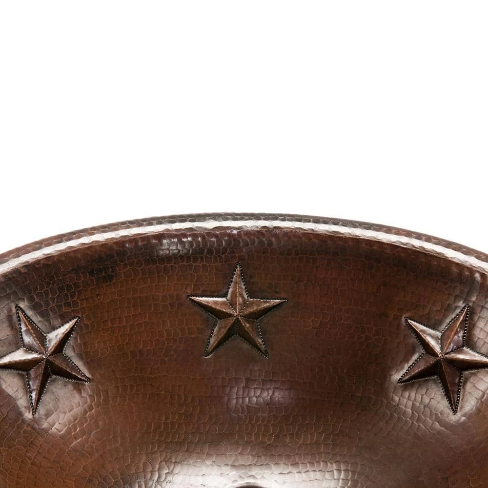 Premier Copper Products Self-Rimming Oval Star Hammered Copper Bathroom Sink in Oil Rubbed Bronze 5 Premier Copper Products Self-Rimming Oval Star Hammered Copper Bathroom Sink in Oil Rubbed Bronze - Image 3