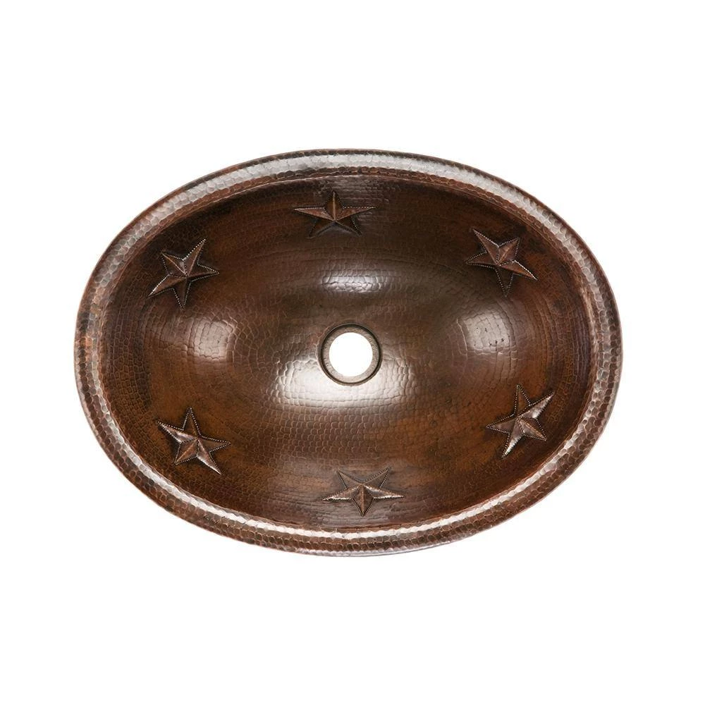 Premier Copper Products Self-Rimming Oval Star Hammered Copper Bathroom Sink in Oil Rubbed Bronze 4 Premier Copper Products Self-Rimming Oval Star Hammered Copper Bathroom Sink in Oil Rubbed Bronze - Image 2