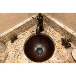 Premier Copper Products Self-Rimming Small Round Hammered Copper Bathroom Sink in Oil Rubbed Bronze -Bathroom Sinks Sales oil rubbed bronze premier copper products drop in bathroom sinks lr12rdb 1f 1000