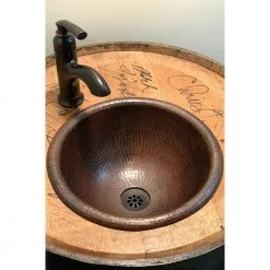 Premier Copper Products Self-Rimming Small Round Hammered Copper Bathroom Sink in Oil Rubbed Bronze -Bathroom Sinks Sales oil rubbed bronze premier copper products drop in bathroom sinks lr12rdb 76 1000