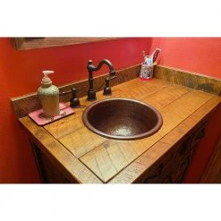 Premier Copper Products Self-Rimming Small Round Hammered Copper Bathroom Sink in Oil Rubbed Bronze
