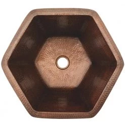 Premier Copper Products Under-Counter Hexagon Hammered Copper Bathroom Sink in Oil Rubbed Bronze -Bathroom Sinks Sales oil rubbed bronze premier copper products undermount bathroom sinks lh15 5db 4f 1000