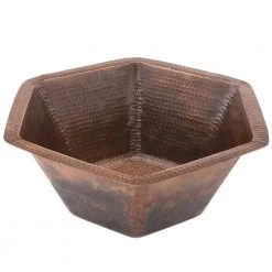 Premier Copper Products Under-Counter Hexagon Hammered Copper Bathroom Sink in Oil Rubbed Bronze -Bathroom Sinks Sales oil rubbed bronze premier copper products undermount bathroom sinks lh15 5db c3 1000
