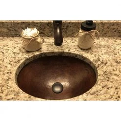 Premier Copper Products Under-Counter Small Oval Hammered Copper Bathroom Sink in Oil Rubbed Bronze -Bathroom Sinks Sales oil rubbed bronze premier copper products undermount bathroom sinks lo17fdb 31 1000