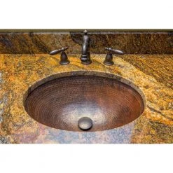 Premier Copper Products Under-Counter Small Oval Hammered Copper Bathroom Sink in Oil Rubbed Bronze -Bathroom Sinks Sales oil rubbed bronze premier copper products undermount bathroom sinks lo17fdb 44 1000