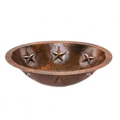 Premier Copper Products Under-Counter Oval Star Hammered Copper Bathroom Sink in Oil Rubbed Bronze