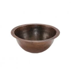 Premier Copper Products Under-Counter Small Round Hammered Copper Bathroom Sink in Oil Rubbed Bronze -Bathroom Sinks Sales oil rubbed bronze premier copper products undermount bathroom sinks lr14fdb 1f 1000