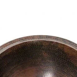 Premier Copper Products Under-Counter Small Round Hammered Copper Bathroom Sink in Oil Rubbed Bronze -Bathroom Sinks Sales oil rubbed bronze premier copper products undermount bathroom sinks lr14fdb 4f 1000