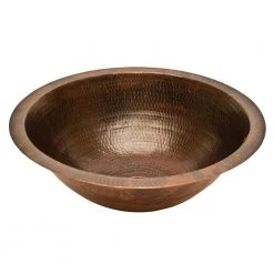 Premier Copper Products Under-Counter Round Hammered Copper Bathroom Sink in Oil Rubbed Bronze -Bathroom Sinks Sales oil rubbed bronze premier copper products undermount bathroom sinks lr17fdb 1f 1000