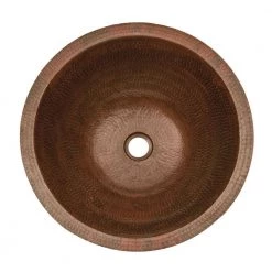 Premier Copper Products Under-Counter Round Hammered Copper Bathroom Sink in Oil Rubbed Bronze -Bathroom Sinks Sales oil rubbed bronze premier copper products undermount bathroom sinks lr17fdb c3 1000