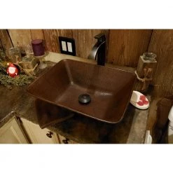 Premier Copper Products Rectangle 17 in. Wired Rim Hammered Copper Vessel Sink in Oil Rubbed Bronze -Bathroom Sinks Sales oil rubbed bronze premier copper products vessel sinks vrec17wdb 1f 1000