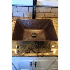 Premier Copper Products Rectangle 17 in. Wired Rim Hammered Copper Vessel Sink in Oil Rubbed Bronze -Bathroom Sinks Sales oil rubbed bronze premier copper products vessel sinks vrec17wdb 76 1000