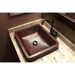 Premier Copper Products Rectangle Skirted Hammered Copper Vessel Sink in Oil Rubbed Bronze -Bathroom Sinks Sales oil rubbed bronze premier copper products vessel sinks vrec19skdb 1f 1000