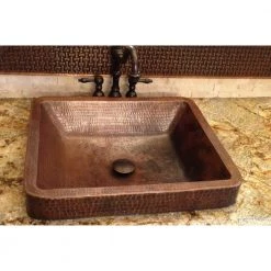 Premier Copper Products Rectangle Skirted Hammered Copper Vessel Sink in Oil Rubbed Bronze -Bathroom Sinks Sales oil rubbed bronze premier copper products vessel sinks vrec19skdb fa 1000