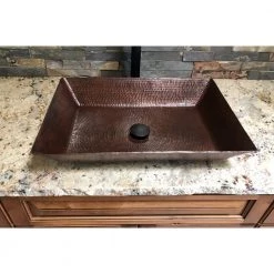 Premier Copper Products Rectangle 20 in. Hammered Copper Vessel Sink in Oil Rubbed Bronze -Bathroom Sinks Sales oil rubbed bronze premier copper products vessel sinks vrec2014db 44 1000