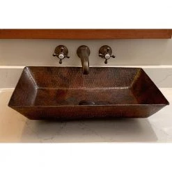 Premier Copper Products Rectangle 20 in. Hammered Copper Vessel Sink in Oil Rubbed Bronze -Bathroom Sinks Sales oil rubbed bronze premier copper products vessel sinks vrec2014db 77 1000