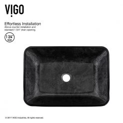 VIGO Glass Rectangular Vessel Bathroom Sink in Onyx Gray with Duris Faucet and Pop-Up Drain in Matte Black -Bathroom Sinks Sales onyx vigo vessel sinks vgt1701 40 1000