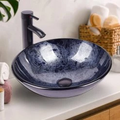 Cadeninc Bathroom Artistic Tempered Glass Round Vessel Sink with Oil Rubber Bronze Faucet and Pop up drain Combo -Bathroom Sinks Sales purple cadeninc vessel sinks ly lqfxbg 002 31 1000