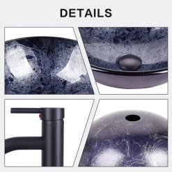 Cadeninc Bathroom Artistic Tempered Glass Round Vessel Sink with Oil Rubber Bronze Faucet and Pop up drain Combo -Bathroom Sinks Sales purple cadeninc vessel sinks ly lqfxbg 002 76 1000