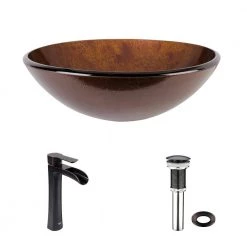 VIGO Glass Round Vessel Bathroom Sink in Russet Brown with Niko Faucet and Pop-Up Drain in Antique Rubbed Bronze 29 VIGO Glass Round Vessel Bathroom Sink in Russet Brown with Niko Faucet and Pop-Up Drain in Antique Rubbed Bronze -Bathroom Sinks Sales russet vigo vessel sinks vgt1077 31 1000