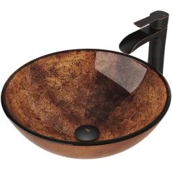 VIGO Glass Round Vessel Bathroom Sink in Russet Brown with Niko Faucet and Pop-Up Drain in Antique Rubbed Bronze 18 VIGO Glass Round Vessel Bathroom Sink in Russet Brown with Niko Faucet and Pop-Up Drain in Antique Rubbed Bronze -Bathroom Sinks Sales russet vigo vessel sinks vgt1077 40 1000