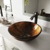 VIGO Glass Round Vessel Bathroom Sink in Russet Brown with Linus Faucet and Pop-Up Drain in Antique Rubbed Bronze -Bathroom Sinks Sales russet vigo vessel sinks vgt504 64 1000