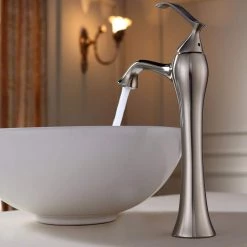 KRAUS Soft Round Ceramic Vessel Bathroom Sink in White with Pop Up Drain in Satin Nickel -Bathroom Sinks Sales satin nickel kraus vessel sinks kcv 141 sn 40 1000