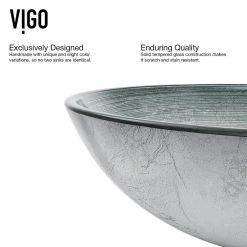 VIGO Glass Round Vessel Bathroom Sink in Silver with Duris Faucet and Pop-Up Drain in Brushed Nickel -Bathroom Sinks Sales silver vigo vessel sinks vgt603 77 1000