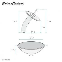 Swiss Madison Cascade Vessel Sink in Smoky Grey with Faucet -Bathroom Sinks Sales smoky grey swiss madison vessel sinks sm vsf260 76 1000