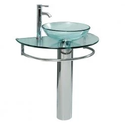 Fresca Attrazione 28.75 in. Modern Stainless Steel Pedestal with Clear Glass Vessel Sink