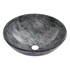 VIGO Glass Round Vessel Bathroom Sink in Titanium Gray