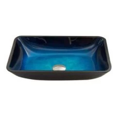 VIGO Glass Rectangular Vessel Bathroom Sink in Turquoise Blue