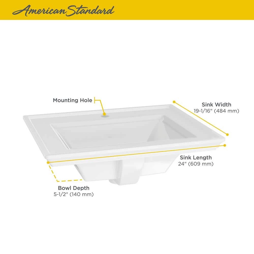 American Standard Town Square S Center Hole 24 in. Countertop Bathroom Sink in White 5 American Standard Town Square S Center Hole 24 in. Countertop Bathroom Sink in White - Image 3