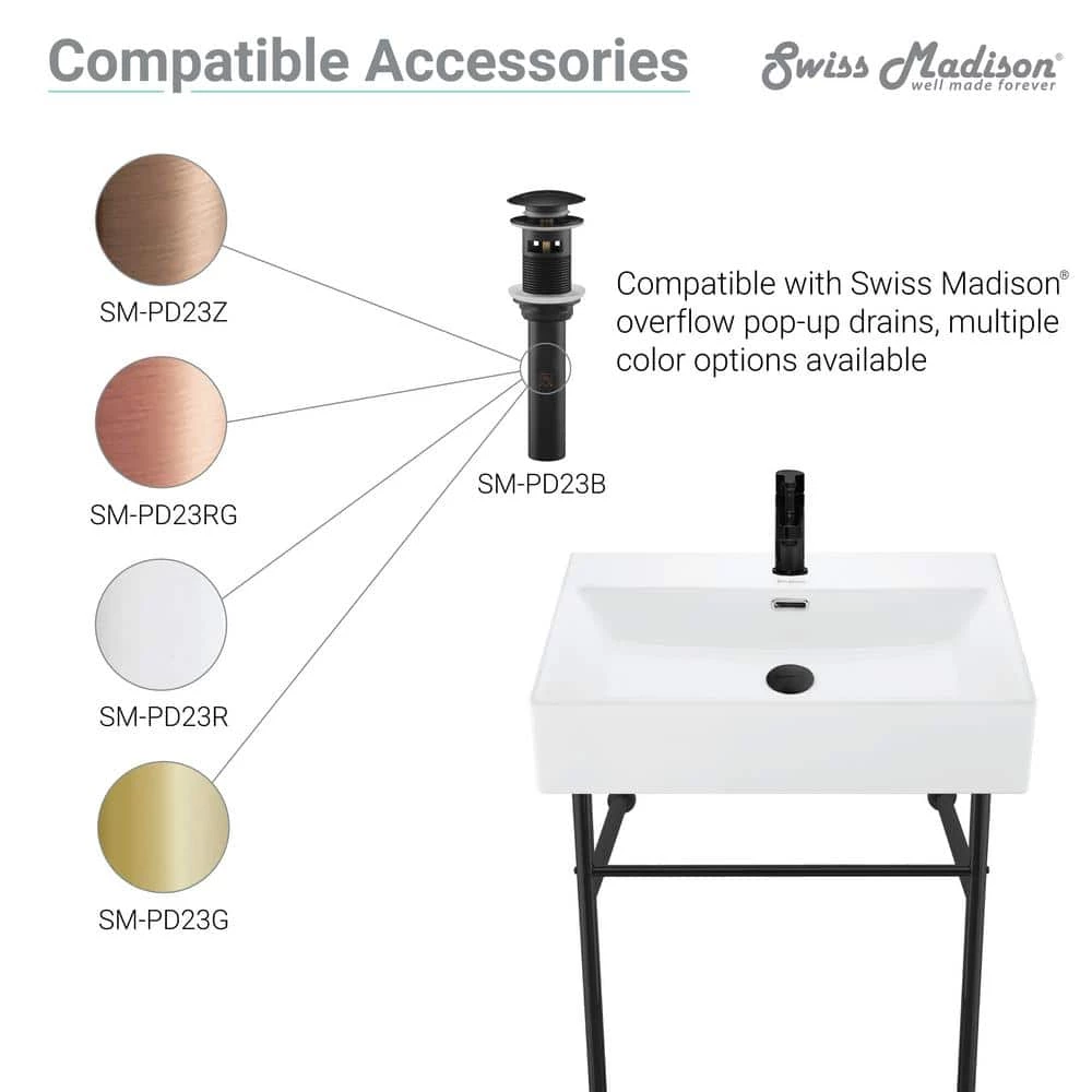 Swiss Madison Claire 40 in. Ceramic Console Sink White Basin Black Legs 10 Swiss Madison Claire 40 in. Ceramic Console Sink White Basin Black Legs - Image 8