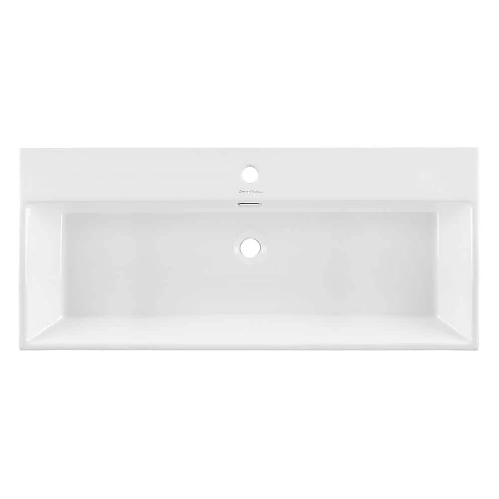 Swiss Madison Claire 40 in. Ceramic Console Sink White Basin Black Legs 7 Swiss Madison Claire 40 in. Ceramic Console Sink White Basin Black Legs - Image 5