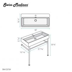 Swiss Madison Claire 40 in. Ceramic Console Sink White Basin Black Legs 25 Swiss Madison Claire 40 in. Ceramic Console Sink White Basin Black Legs -Bathroom Sinks Sales white basin black legs swiss madison console sinks sm cs734 76 1000