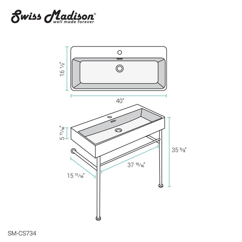 Swiss Madison Claire 40 in. Ceramic Console Sink White Basin Black Legs 14 Swiss Madison Claire 40 in. Ceramic Console Sink White Basin Black Legs - Image 12