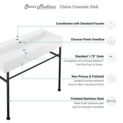 Swiss Madison Claire 40 in. Ceramic Console Sink White Basin Black Legs 19 Swiss Madison Claire 40 in. Ceramic Console Sink White Basin Black Legs -Bathroom Sinks Sales white basin black legs swiss madison console sinks sm cs734 77 1000