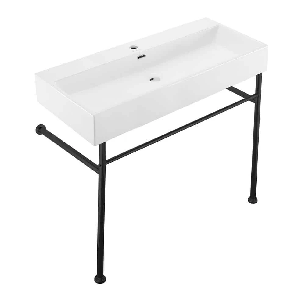Swiss Madison Claire 40 in. Ceramic Console Sink White Basin Black Legs 4 Swiss Madison Claire 40 in. Ceramic Console Sink White Basin Black Legs - Image 2