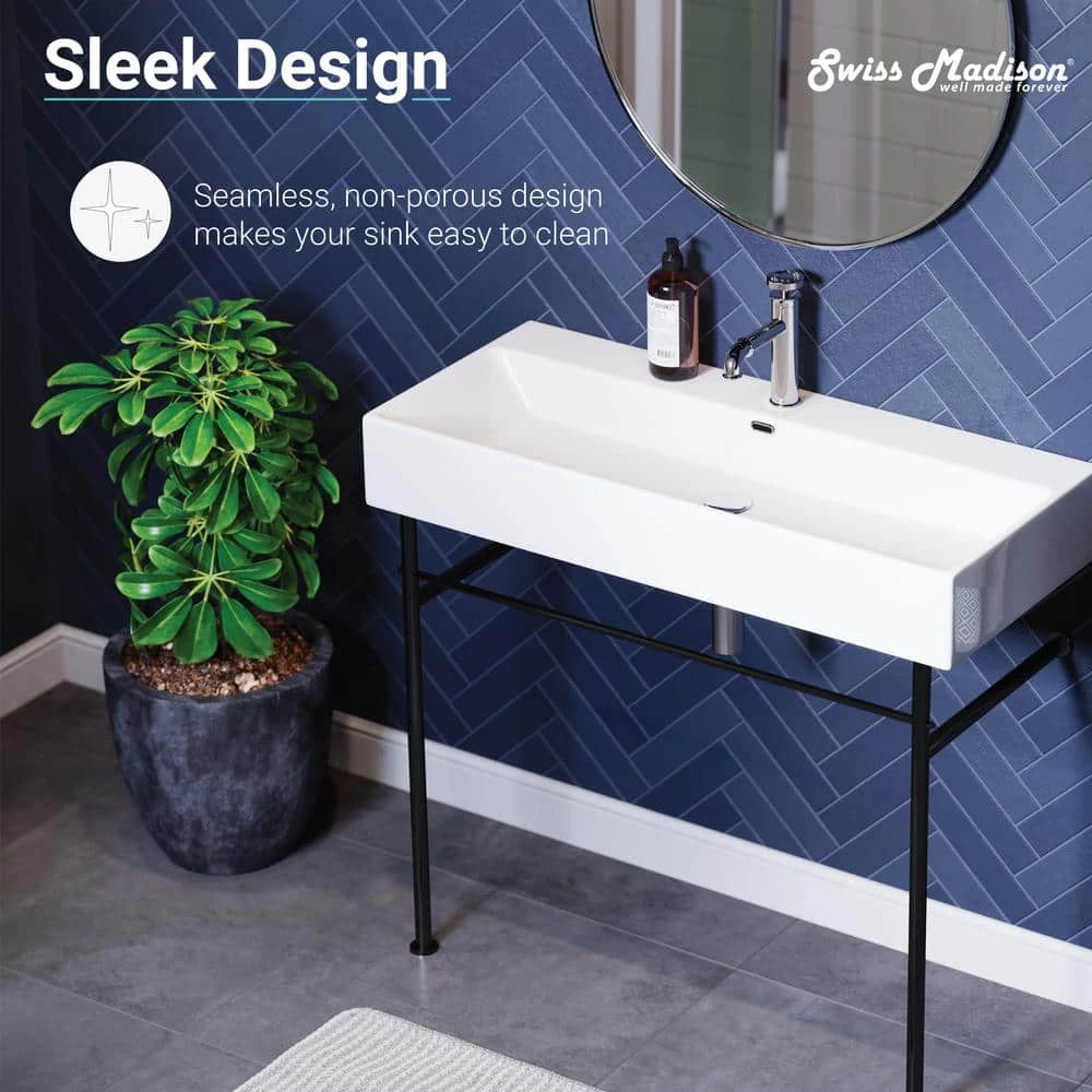 Swiss Madison Claire 40 in. Ceramic Console Sink White Basin Black Legs 13 Swiss Madison Claire 40 in. Ceramic Console Sink White Basin Black Legs - Image 11