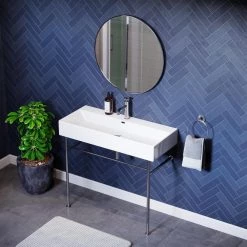 Swiss Madison Claire 40 in. Ceramic Console Sink White Basin Chrome Legs -Bathroom Sinks Sales white basin chrome legs swiss madison console sinks sm cs714 40 1000