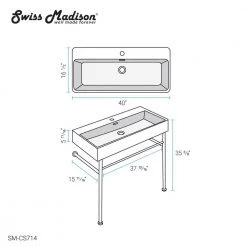 Swiss Madison Claire 40 in. Ceramic Console Sink White Basin Chrome Legs -Bathroom Sinks Sales white basin chrome legs swiss madison console sinks sm cs714 76 1000
