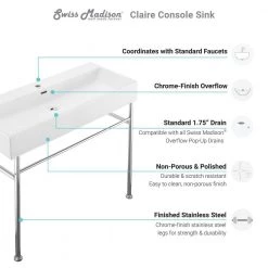 Swiss Madison Claire 40 in. Ceramic Console Sink White Basin Chrome Legs -Bathroom Sinks Sales white basin chrome legs swiss madison console sinks sm cs714 77 1000
