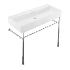 Swiss Madison Claire 40 in. Ceramic Console Sink White Basin Chrome Legs -Bathroom Sinks Sales white basin chrome legs swiss madison console sinks sm cs714 a0 1000
