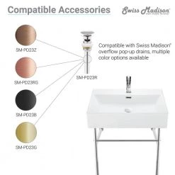 Swiss Madison Claire 40 in. Ceramic Console Sink White Basin Chrome Legs -Bathroom Sinks Sales white basin chrome legs swiss madison console sinks sm cs714 c3 1000