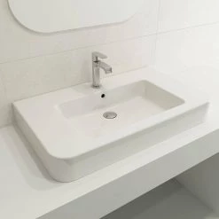 BOCCHI Parma Wall-Mounted White Fireclay Bathroom Sink 33.5 in. 1-Hole with Overflow -Bathroom Sinks Sales white bocchi wall mount sinks 1124 001 0126 1f 1000