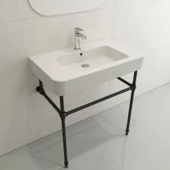 BOCCHI Parma Wall-Mounted White Fireclay Bathroom Sink 33.5 in. 1-Hole with Overflow -Bathroom Sinks Sales white bocchi wall mount sinks 1124 001 0126 44 1000