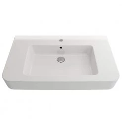 BOCCHI Parma Wall-Mounted White Fireclay Bathroom Sink 33.5 in. 1-Hole with Overflow