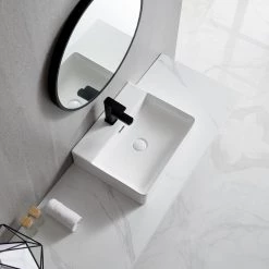 Boyel Living White Ceramic Rectangular Above Counter Vessel Sink with Pop Up Drain Faucet Hole and Overflow -Bathroom Sinks Sales white boyel living wall mount sinks ys bathsnik 048 4f 1000